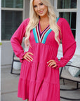Lyra Crochet V Neck Long Sleeve Mini Dress