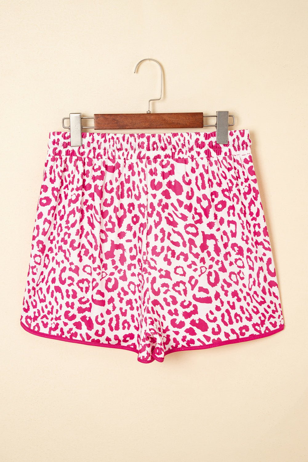 Leopard Contrast Trim Elastic Waist Drawstring Shorts