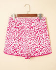 Leopard Contrast Trim Elastic Waist Drawstring Shorts