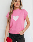 Heart Graphic Cropped Short Sleeve Sweater