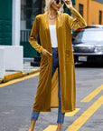 Velvet Open-Front Pocketed Cardigan