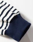 Blue Stripe Contrast Stitched Detail Color Block Patchwork Plus Size Sweatshirt