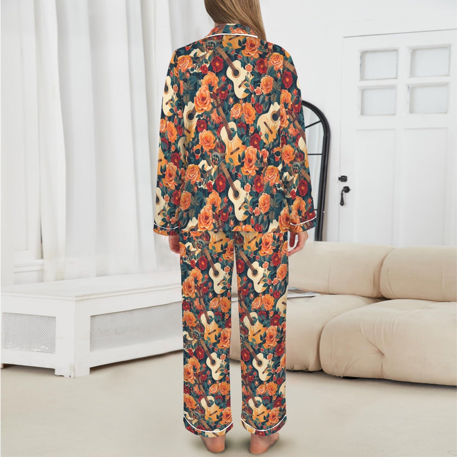 Baha Ranch Colores De Mexico Roses &amp; Guitars Satin Pajamas