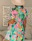 Floral Puff Sleeve Buttoned Collar Babydoll Dress