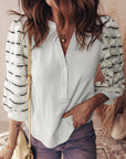 Stripe Patchwork Buttoned V-Neck Ribbed Knit Top