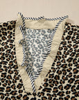 Leopard Stripe Colorblock Trim V-Neck Mini Dress
