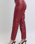 Faux Leather Tummy Control High Waisted Straight: Red