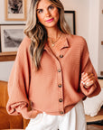 Ribbed Knit Button Front Dolman Sleeve Sweater Cardigan