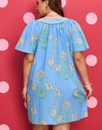 Plus Size Floral Stripe Contrast Short Sleeve Mini Dress