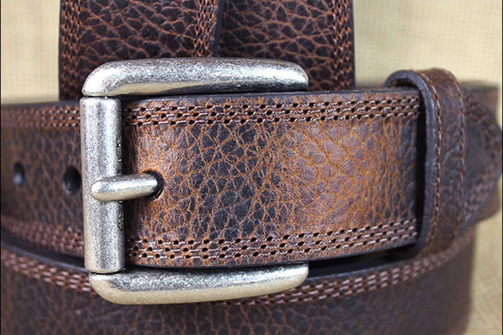 M&amp;F Western Leather Belt Ariat Working Men Textured Triple Stitched Brown