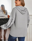 Plus Size Stripe Patchwork Waffle Half-Button Hooded Top