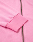 Solid Ribbed Zip-Up Drawstring Hooded Jacket