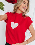 Heart Graphic Cropped Short Sleeve Sweater