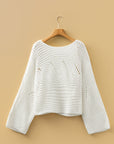 Hollowed Knit Wide Sleeve Pullover Sweater