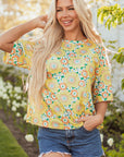 Flower Drop Shoulder Loose Summer T-Shirt