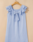 Abigail Textured Flutter Sleeve Bow Back Mini Dress