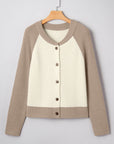 Colorblock Ribbed Knit Buttoned Sweater Cardigan