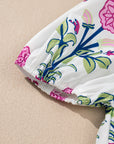 Floral Ruffle Hem Pop of Color Neckline Dress