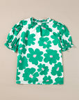Floral Puff Sleeve Frilled Neck Blouse