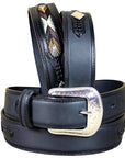 32 Inch 3D Black Mens Western Fashion Leather Belt Removable Buckle