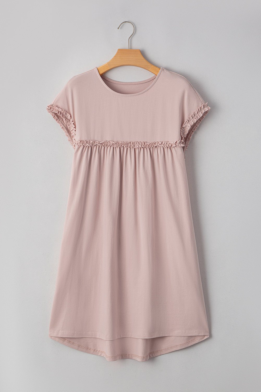 Solid Frilled Trim Short Sleeve Mini Dress