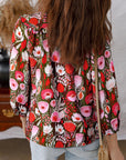 Floral 3/4 Sleeve Lace-Up Neck Blouse