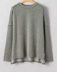 Solid Corded Knit Long Sleeve Top