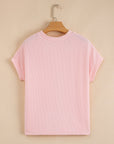 Colorblock Corded Knit Pocketed Crew Neck T-Shirt