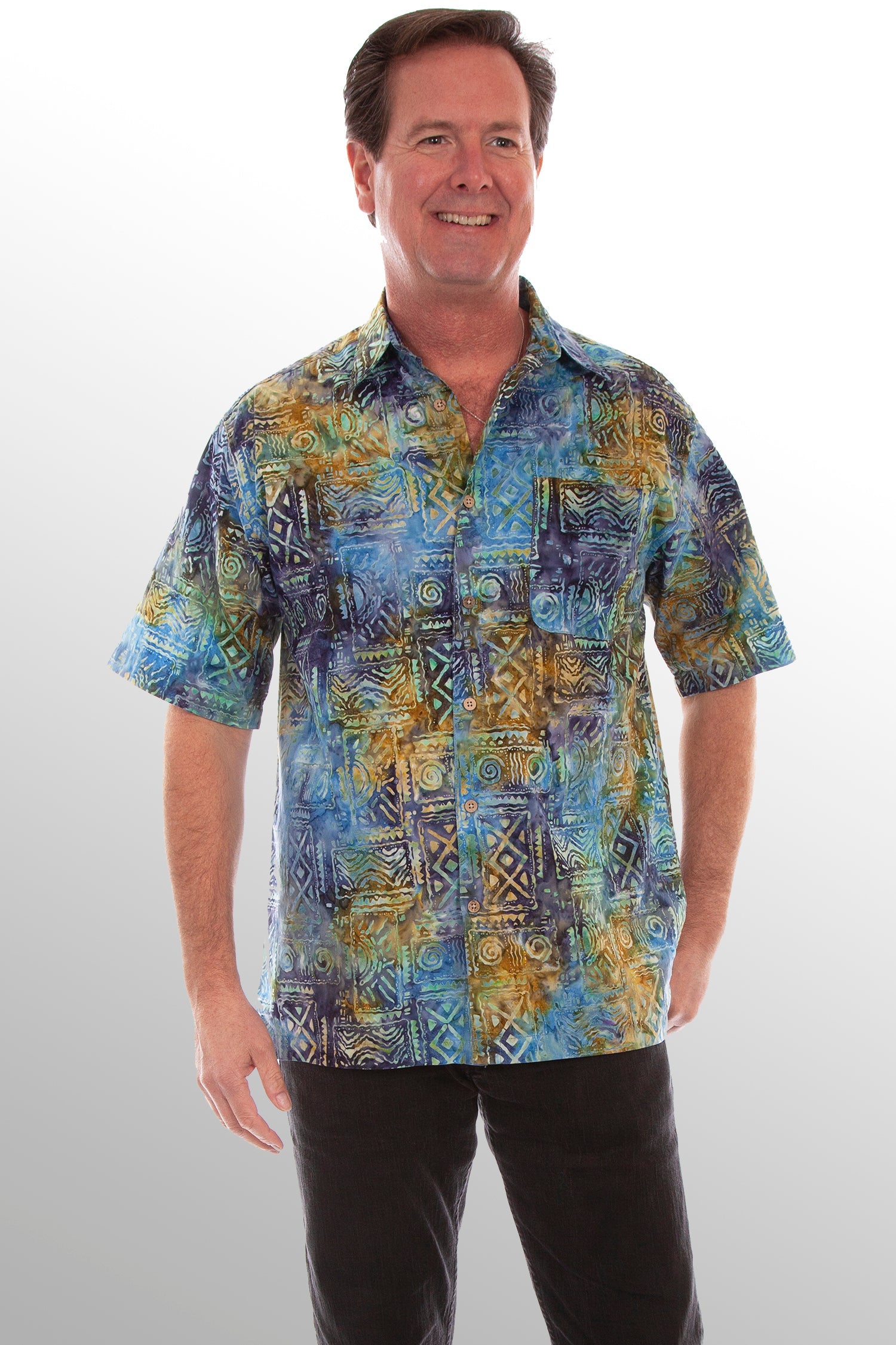 Men's S/s Agean Batik Shirt - 5264