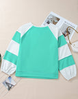Aruba Blue Colorblock Patchwork Cross Seam Plus Sweatshirt