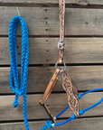 Blue Floral Tooled Lariat & Leather Combo Halter