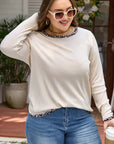 Plus Size Leopard Contrast Trim Ribbed Knit Top