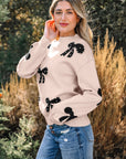 Bow Pearl Embellished Drop Shoulder Sweater