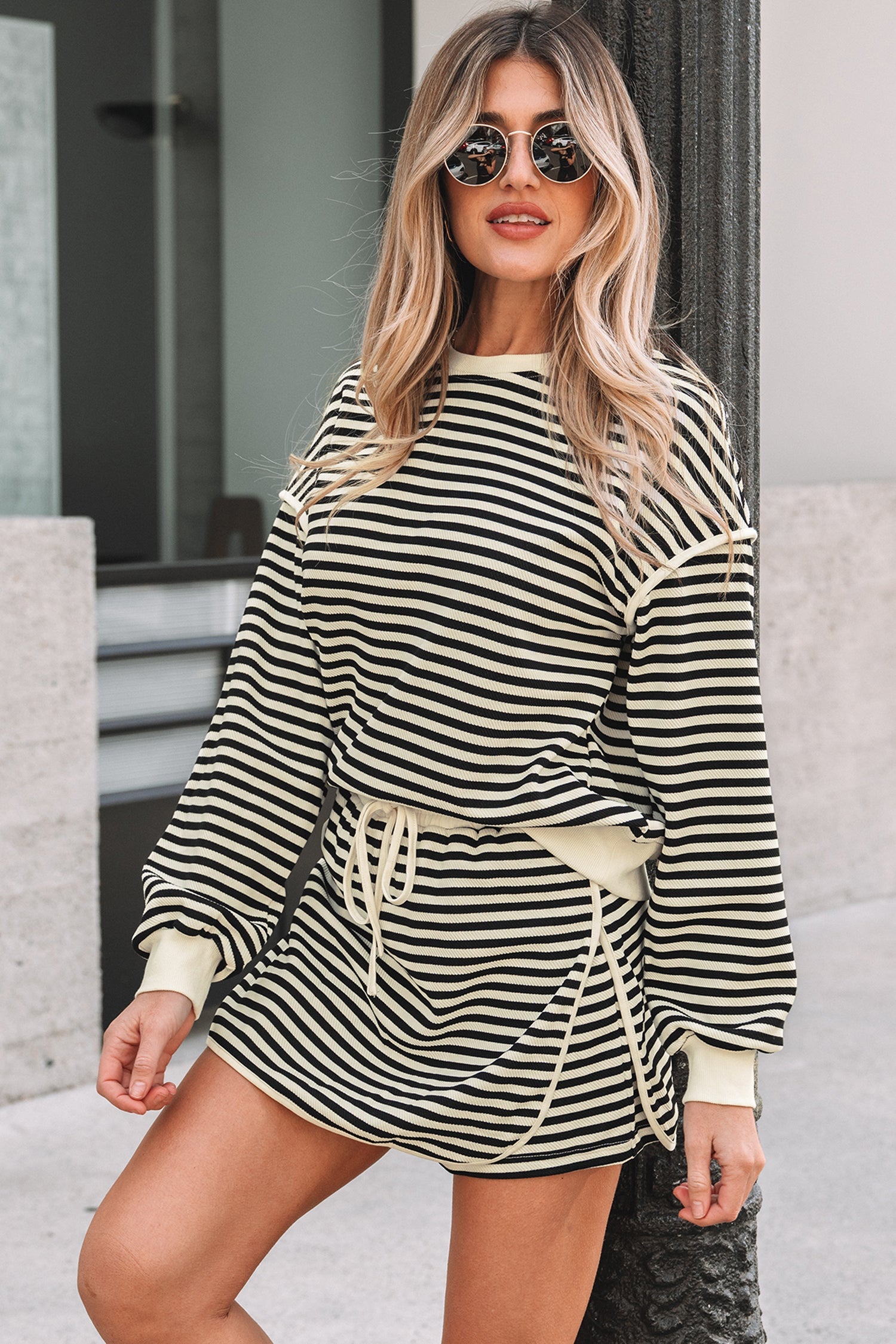 Jessica Drop Shoulder Pullover Top &amp; Skirt Set
