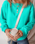 Solid Fleece Lined Drop Shoulder Terry Sweatshirt