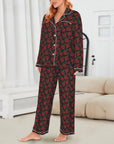 Baha Ranch Colores De Mexico Red Roses Satin Pajama Set