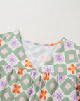 Geometric Floral V-Neck Layered Flutter Sleeve Blouse