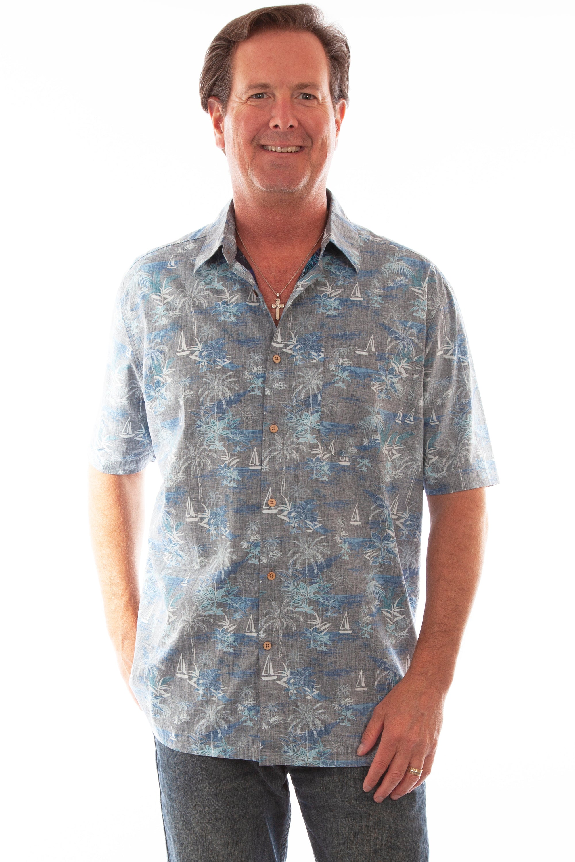 S/s Palm Trees &amp; Sail Boats Shirt - 5312
