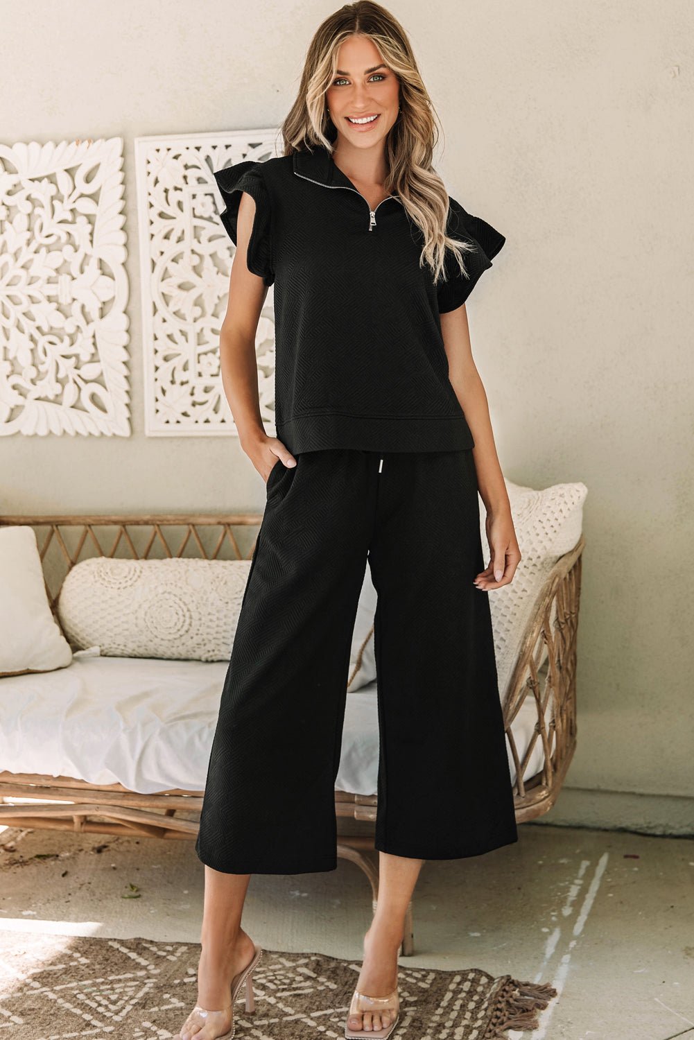 Alyssa Textured Flutter Sleeve Top