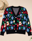 Floral Buttoned V-Neck Cardigan Sweater