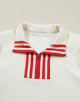 Contrast Stripe Zipped Collar Knit Pullover Top