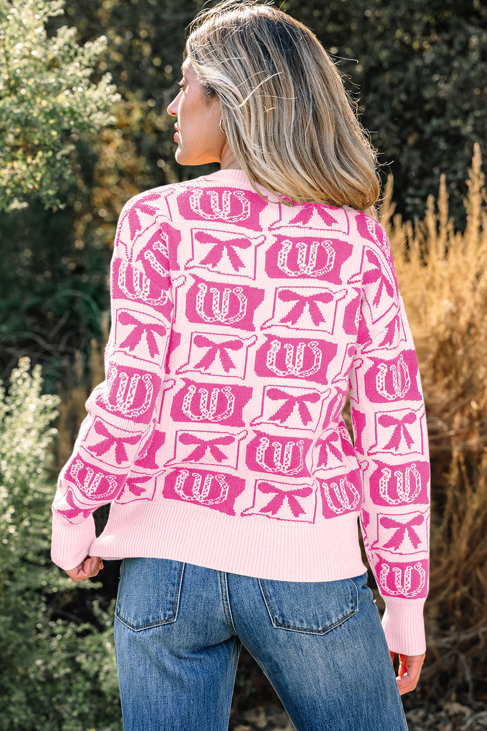 Western Bows &amp; Horseshoes Long Sleeve Sweater