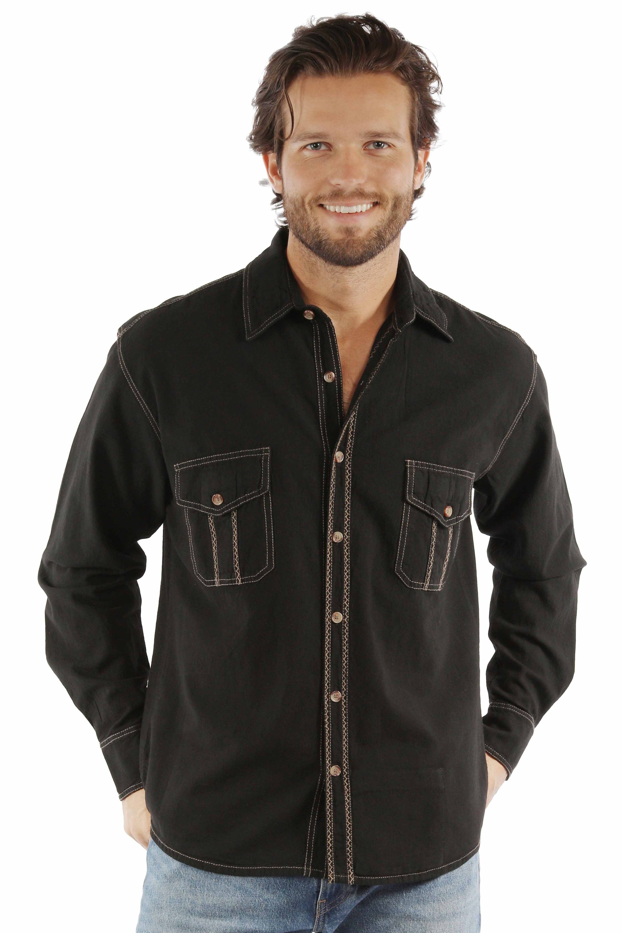 L/s Button Front W/contrast Stitch - 5392