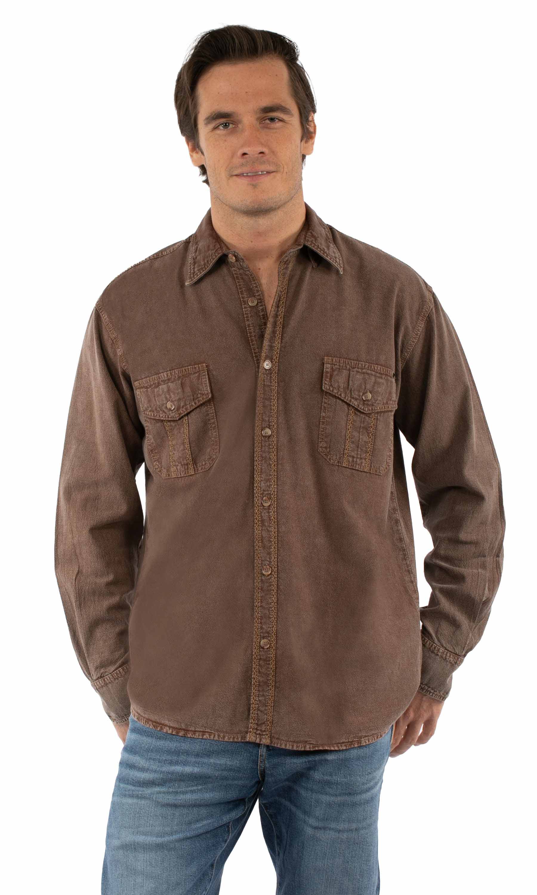 L/s Button Front W/contrast Stitch - 5392
