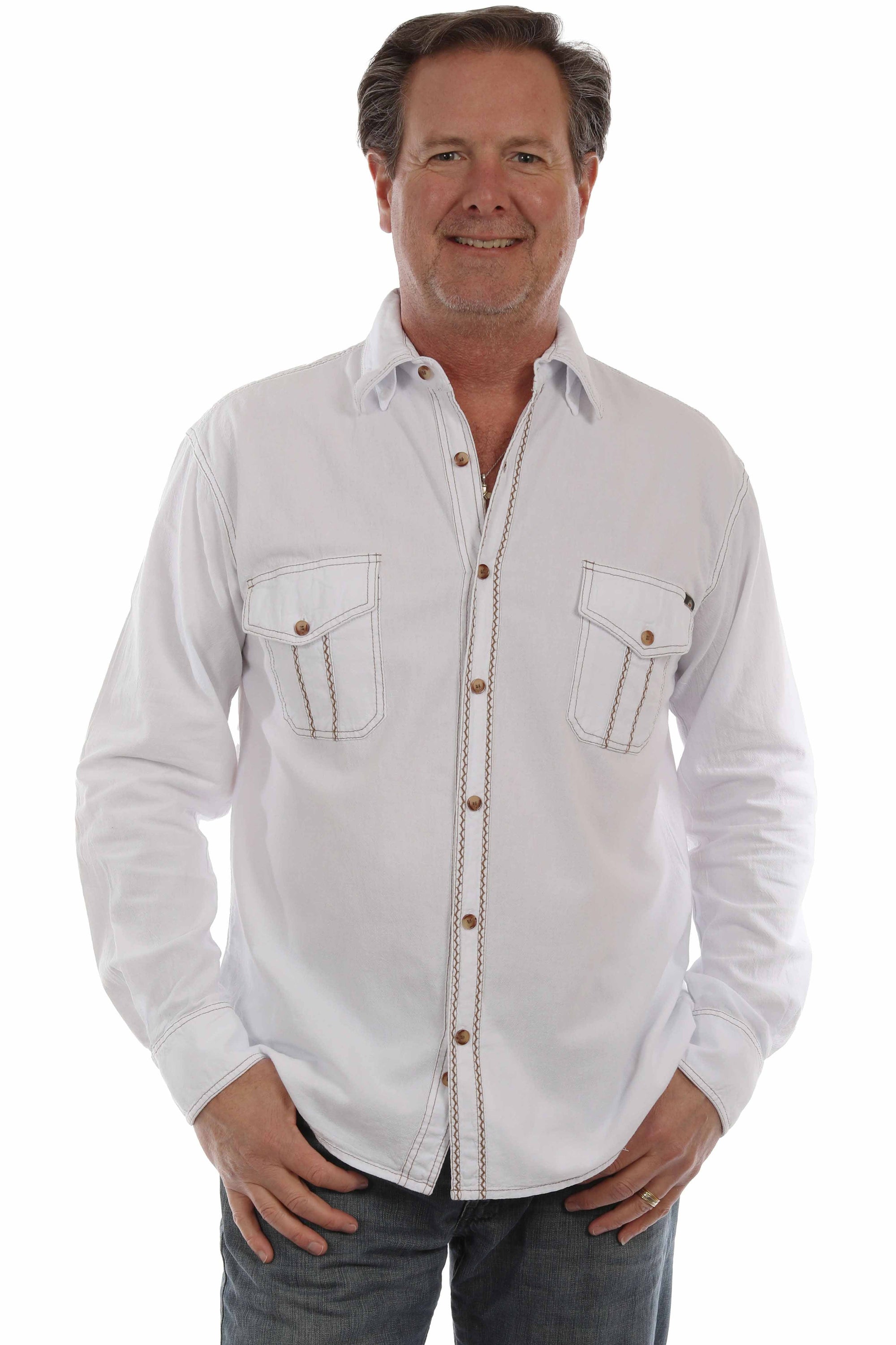 L/s Button Front W/contrast Stitch - 5392