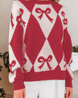 Bow Colorblock Rhombus Drop Shoulder Sweater