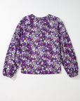 Boho Flower V-Neck Bubble Sleeve Top