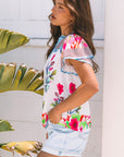 Maya Floral Striped Split Neck Blouse
