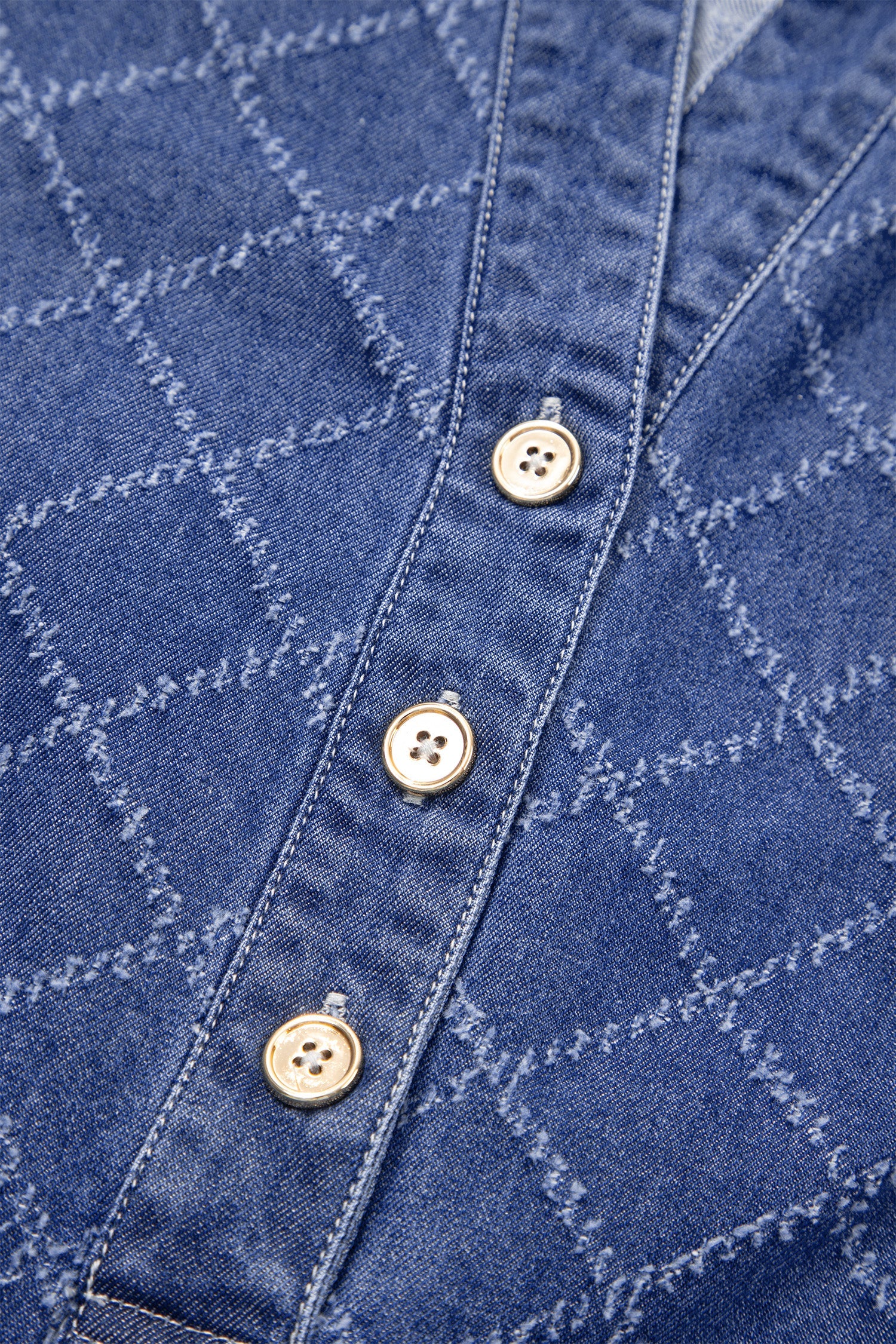 Denim Textured Collared V-Neck Sleeveless Mini Dress