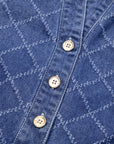 Denim Textured Collared V-Neck Sleeveless Mini Dress